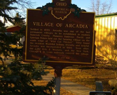 Photo of memorial sign in the Village of Arcadia, OH